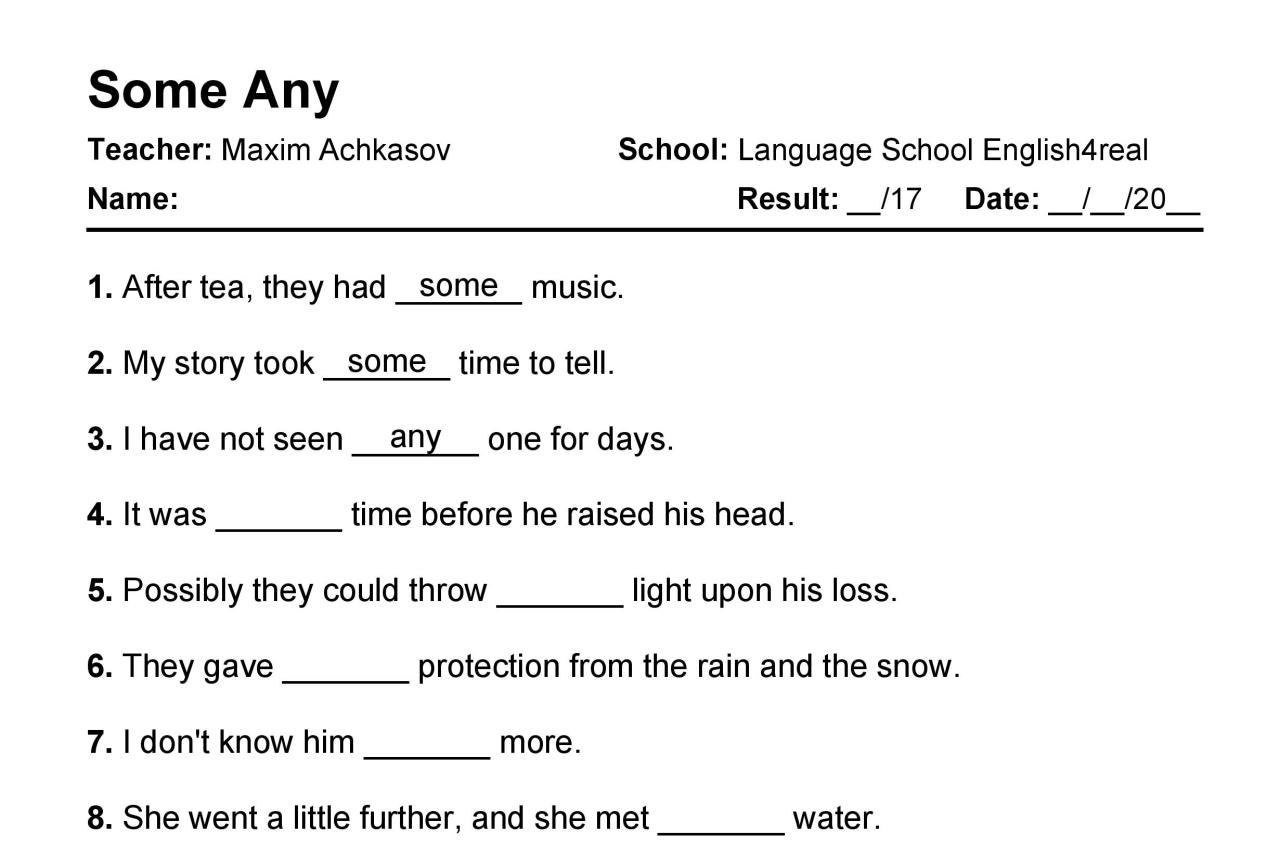 Some Any Much Many Worksheet